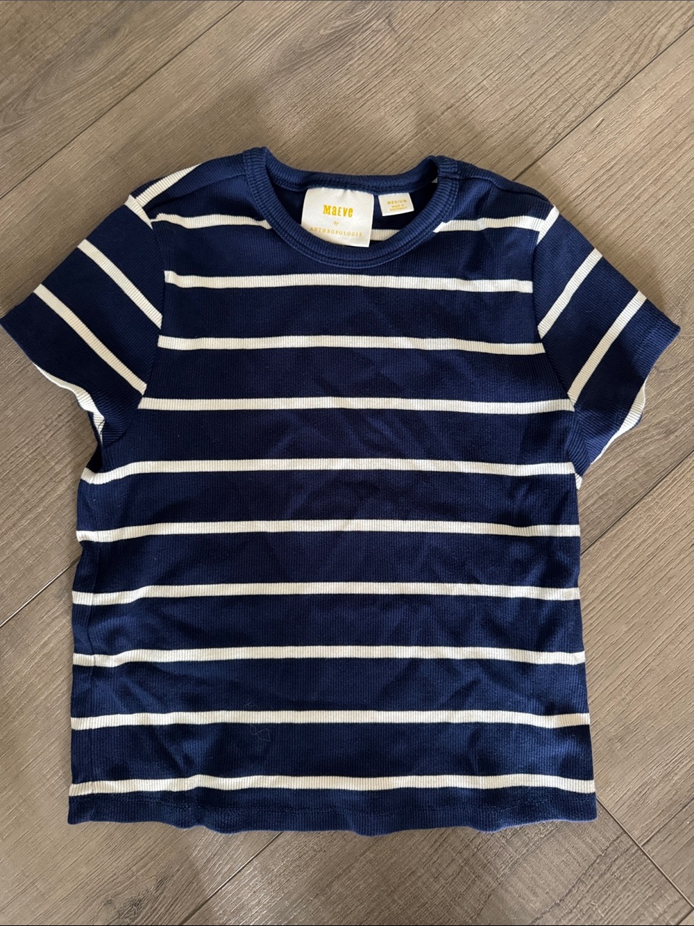 Anthropologie Maeve Navy & White Striped Short Sleeve Tee